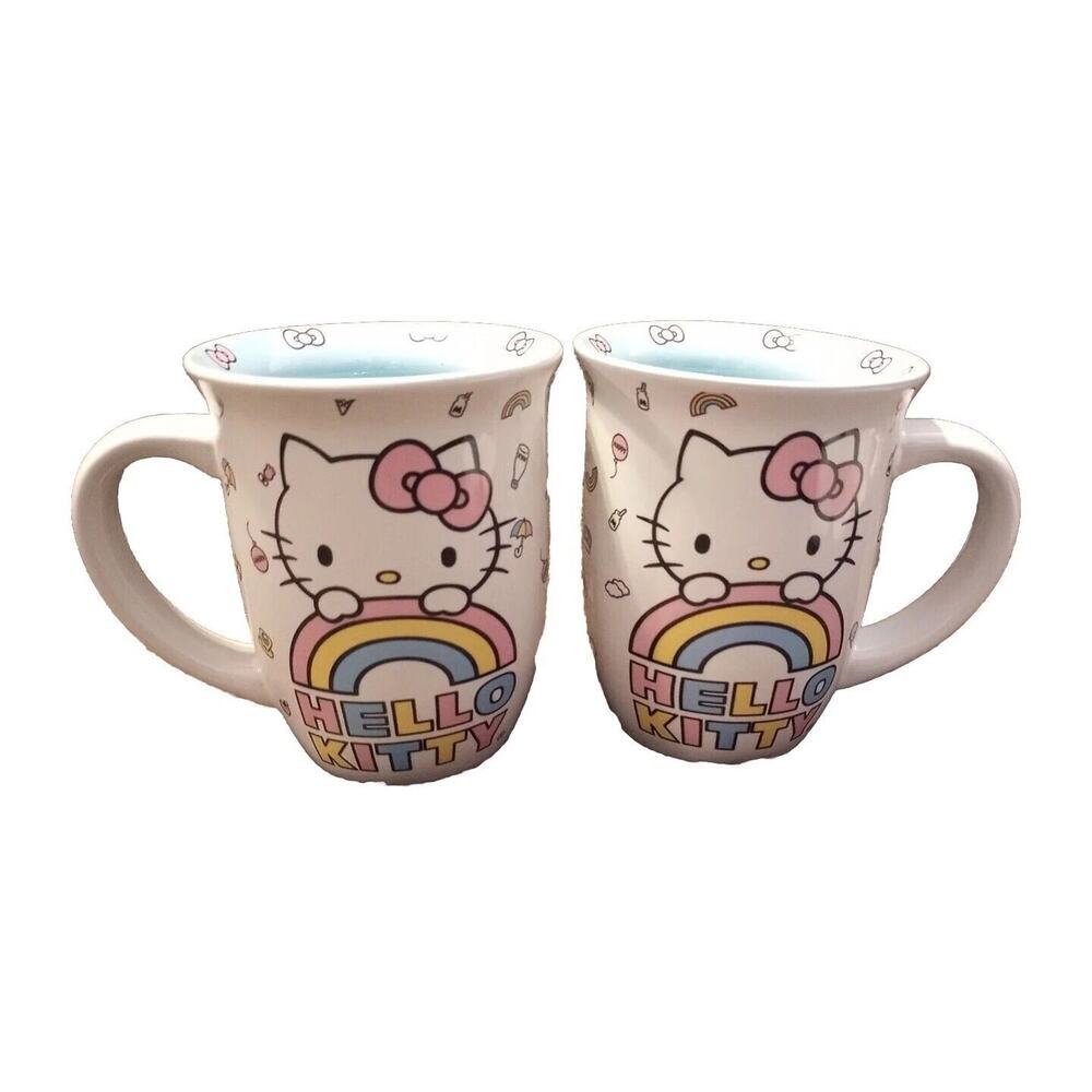 Hello Kitty Rainbow Mugs 16 0z ceramic coffee/tea mug Set Of 2 With Handle New